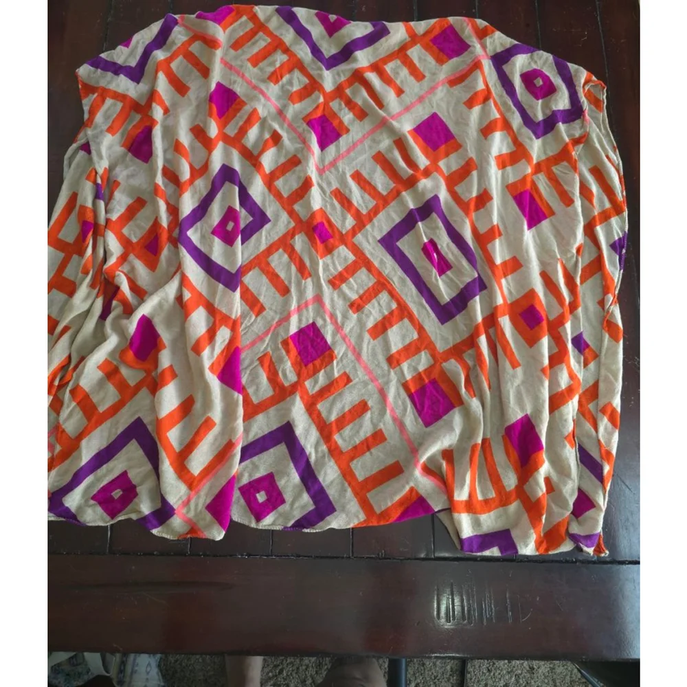 Women's Michael Stars One Size Beige Orange Purple Geometric Summer Shawl Wrap